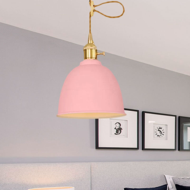 1 Light Domed Hanging Ceiling Light Industrial Style Black/Gray/White Metal Pendant Lighting with Adjustable Cord Clearhalo 'Ceiling Lights' 'Modern Pendants' 'Modern' 'Pendant Lights' 'Pendants' Lighting' 679126