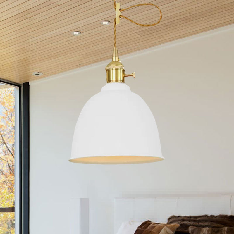 1 Light Domed Hanging Ceiling Light Industrial Style Black/Gray/White Metal Pendant Lighting with Adjustable Cord White Clearhalo 'Ceiling Lights' 'Modern Pendants' 'Modern' 'Pendant Lights' 'Pendants' Lighting' 679130