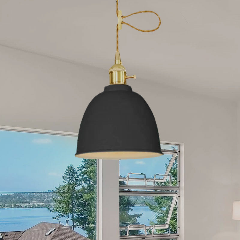 1 Light Domed Hanging Ceiling Light Industrial Style Black/Gray/White Metal Pendant Lighting with Adjustable Cord Clearhalo 'Ceiling Lights' 'Modern Pendants' 'Modern' 'Pendant Lights' 'Pendants' Lighting' 679134