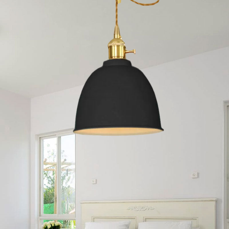 1 Light Domed Hanging Ceiling Light Industrial Style Black/Gray/White Metal Pendant Lighting with Adjustable Cord Clearhalo 'Ceiling Lights' 'Modern Pendants' 'Modern' 'Pendant Lights' 'Pendants' Lighting' 679135