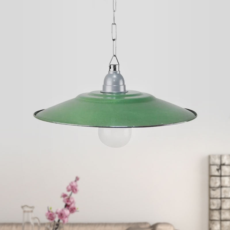 Green Saucer Shade Ceiling Fixture Industrial Enamel 1 Light Farmhouse Pendant Light, 11"/12" Diameter Clearhalo 'Art Deco Pendants' 'Cast Iron' 'Ceiling Lights' 'Ceramic' 'Crystal' 'Industrial Pendants' 'Industrial' 'Metal' 'Middle Century Pendants' 'Pendant Lights' 'Pendants' 'Tiffany' Lighting' 679138