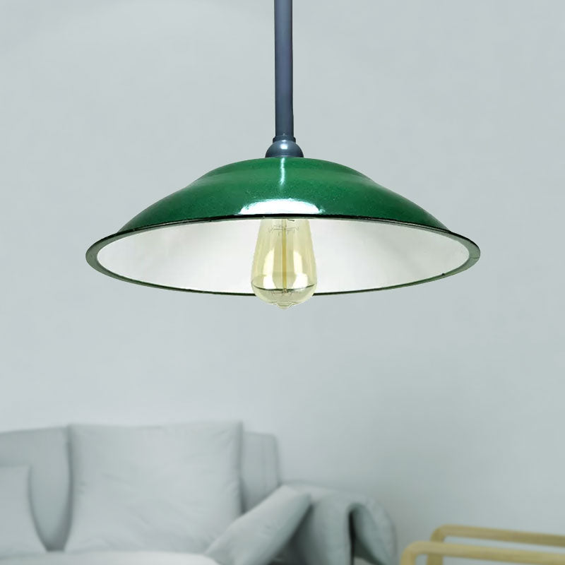 Green Saucer Shade Ceiling Fixture Industrial Enamel 1 Light Farmhouse Pendant Light, 11"/12" Diameter Clearhalo 'Art Deco Pendants' 'Cast Iron' 'Ceiling Lights' 'Ceramic' 'Crystal' 'Industrial Pendants' 'Industrial' 'Metal' 'Middle Century Pendants' 'Pendant Lights' 'Pendants' 'Tiffany' Lighting' 679139