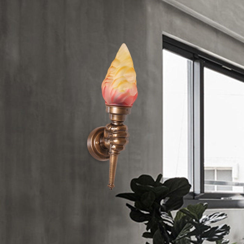 Torch Wall Mount Light Rustic Glass Shade 1 Light Sconce Lighting in Bronze for Foyer Clearhalo 'Wall Lamps & Sconces' 'Wall Lights' Lighting' 679170