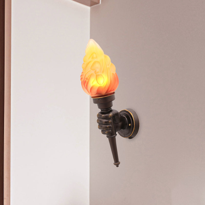 Torch Wall Mount Light Rustic Glass Shade 1 Light Sconce Lighting in Bronze for Foyer Clearhalo 'Wall Lamps & Sconces' 'Wall Lights' Lighting' 679172