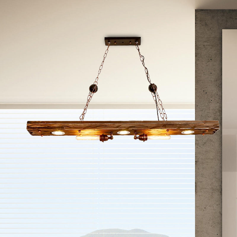 Linear Hanging Lamp with Wood Board 5 Lights Rustic Island Pendant Light for Restaurant Clearhalo 'Ceiling Lights' 'Island Lights' Lighting' 679192