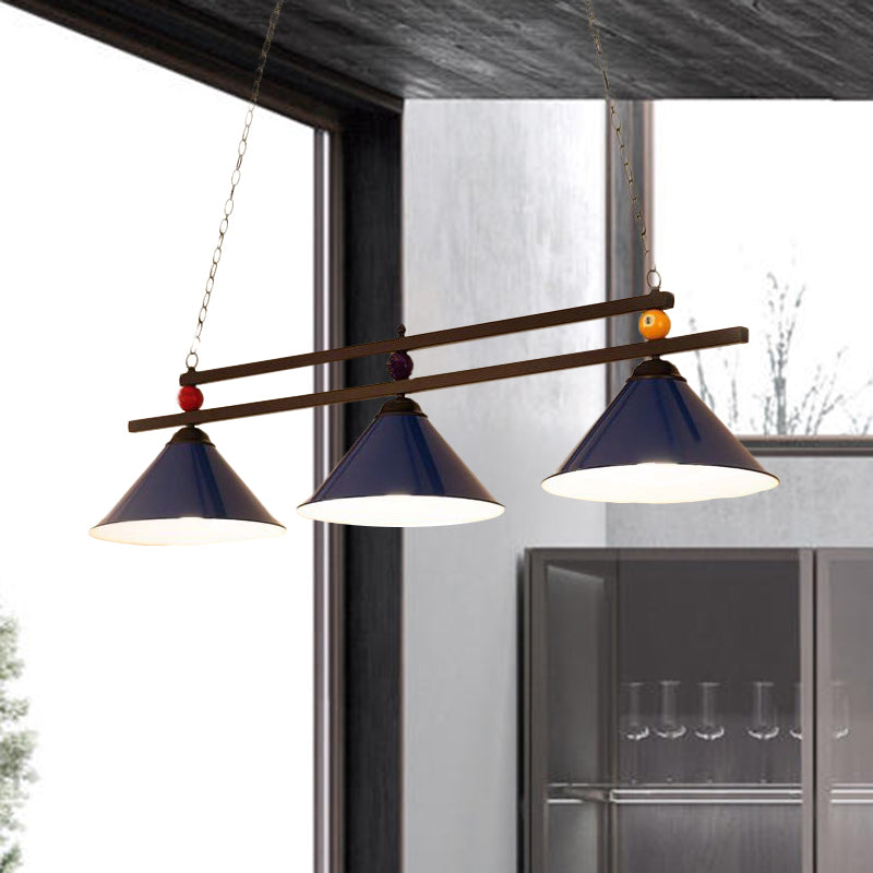 Industrial Style Cone Shade Ceiling Pendant 3 Heads Metal Island Lighting with Billiard Ball Deco in Black/Red Clearhalo 'Ceiling Lights' 'Island Lights' Lighting' 679198