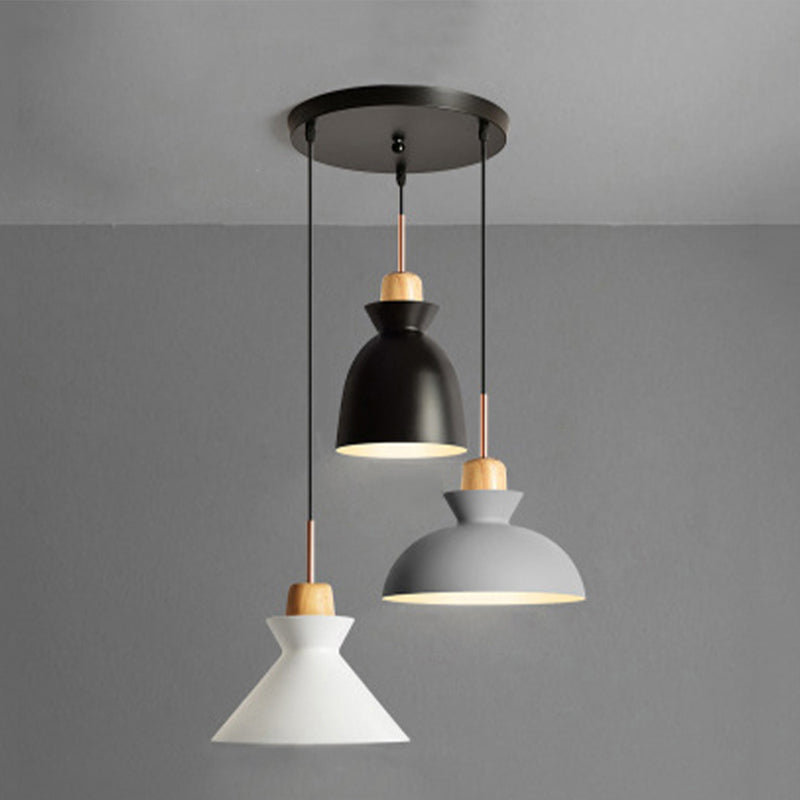 3 Bulbs Pendant Lighting with Shade Metal and Wood Nordic Style Indoor Ceiling Light Fixture in Black Clearhalo 'Ceiling Lights' 'Modern Pendants' 'Modern' 'Pendant Lights' 'Pendants' Lighting' 679324