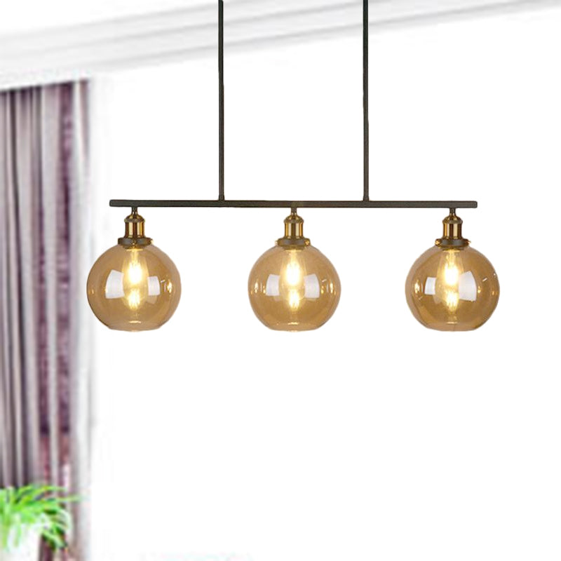 Amber Glass Cone/Globe Island Pendant Light Vintage 3 Lights Dining Room Hanging Lamp Clearhalo 'Ceiling Lights' 'Chandeliers' 'Glass shade' 'Glass' 'Island Lights' Lighting' 679361