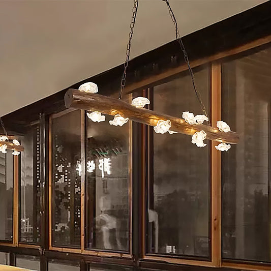 Mushroom Chandelier Lighting Country Style 12 Bulbs Indoor Pendant Light with Wooden Sticks Clearhalo 'Ceiling Lights' 'Island Lights' Lighting' 679362