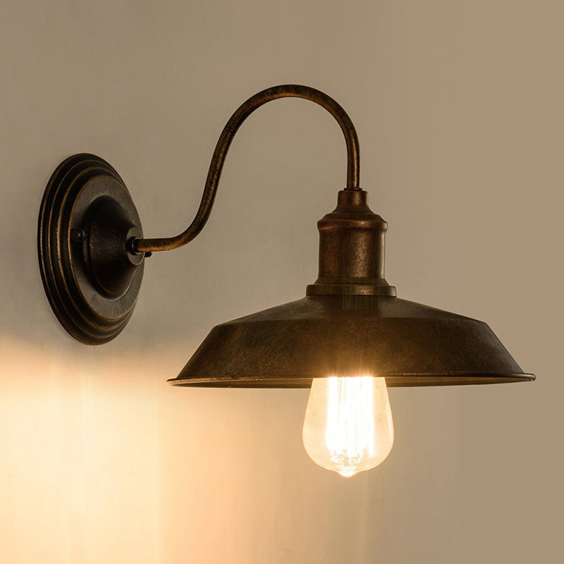 Warehouse Barn Wall Mount Light 10"/14" Wide 1 Head Wrought Iron Wall Lighting with Gooseneck Arm in Bronze Clearhalo 'Art deco wall lights' 'Cast Iron' 'Glass' 'Industrial wall lights' 'Industrial' 'Middle century wall lights' 'Modern' 'Rustic wall lights' 'Tiffany' 'Traditional wall lights' 'Wall Lamps & Sconces' 'Wall Lights' Lighting' 679389