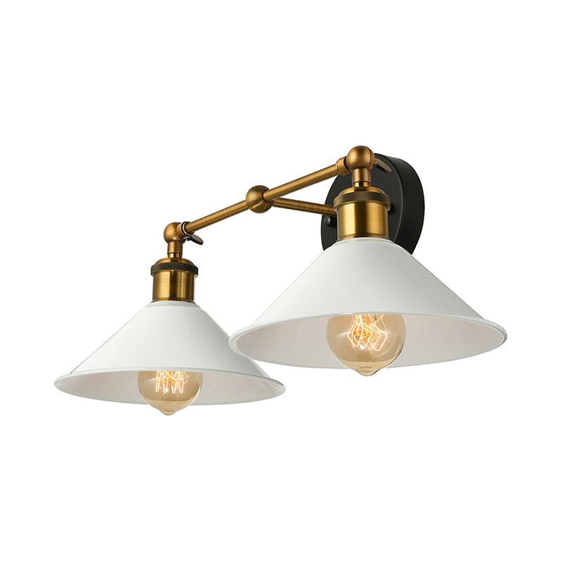 2 Lights Cone Wall Sconce Vintage Stylish Antique Brass Metallic Wall Mount Lighting for Living Room Clearhalo 'Cast Iron' 'Glass' 'Industrial' 'Modern wall lights' 'Modern' 'Tiffany' 'Traditional wall lights' 'Wall Lamps & Sconces' 'Wall Lights' Lighting' 679392