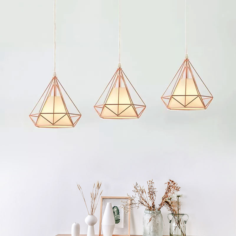 3 Bulbs Wire Frame Pendant Lamp Modern Style Rose Gold Fabric and Metal Ceiling Pendant Lamp with Linear/Round Canopy Clearhalo 'Ceiling Lights' 'Modern Pendants' 'Modern' 'Pendant Lights' 'Pendants' Lighting' 679421