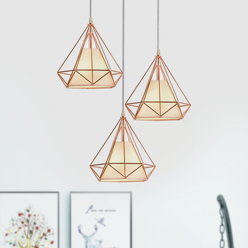 3 Bulbs Wire Frame Pendant Lamp Modern Style Rose Gold Fabric and Metal Ceiling Pendant Lamp with Linear/Round Canopy Clearhalo 'Ceiling Lights' 'Modern Pendants' 'Modern' 'Pendant Lights' 'Pendants' Lighting' 679422