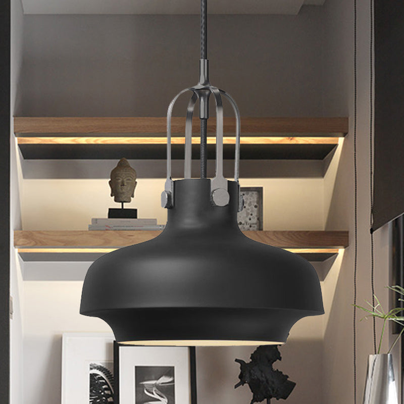 Black/White Bowl Shade Hanging Lamp Industrial Metallic 1 Light Living Room Pendant Light with Adjustable Cord Clearhalo 'Ceiling Lights' 'Modern Pendants' 'Modern' 'Pendant Lights' 'Pendants' Lighting' 679450