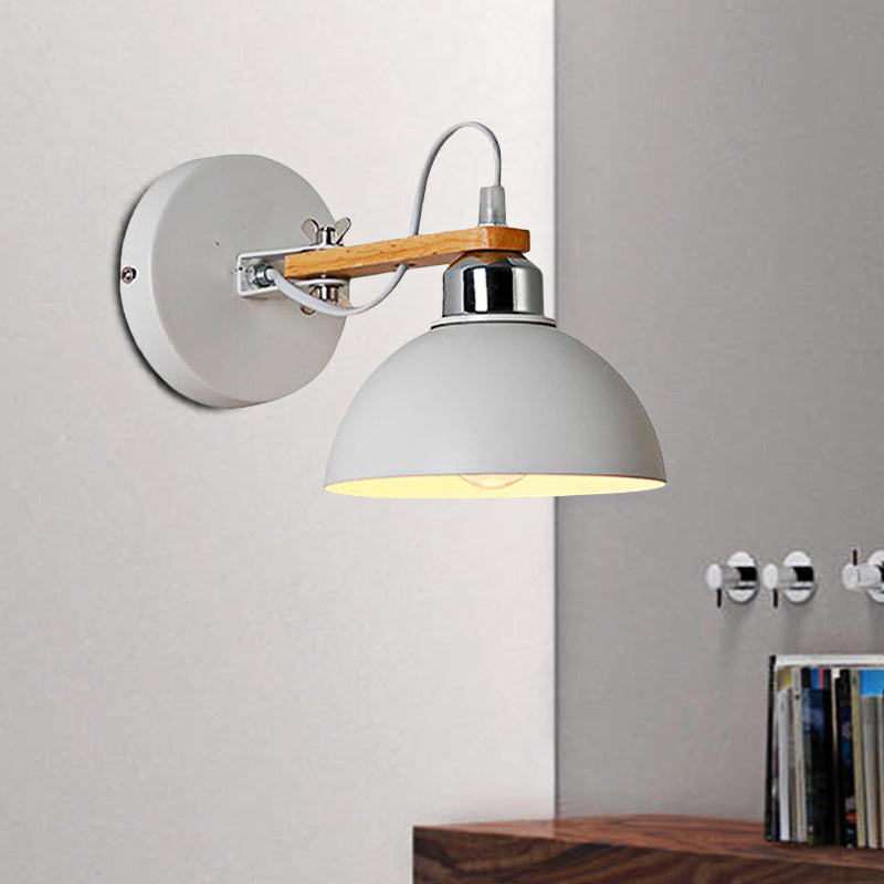 1 Light Bowl Shaped Wall Sconce Simple Style White Metallic and Wood Wall Lighting Fixture for Bedroom Clearhalo 'Cast Iron' 'Glass' 'Industrial' 'Modern wall lights' 'Modern' 'Tiffany' 'Traditional wall lights' 'Wall Lamps & Sconces' 'Wall Lights' Lighting' 679480