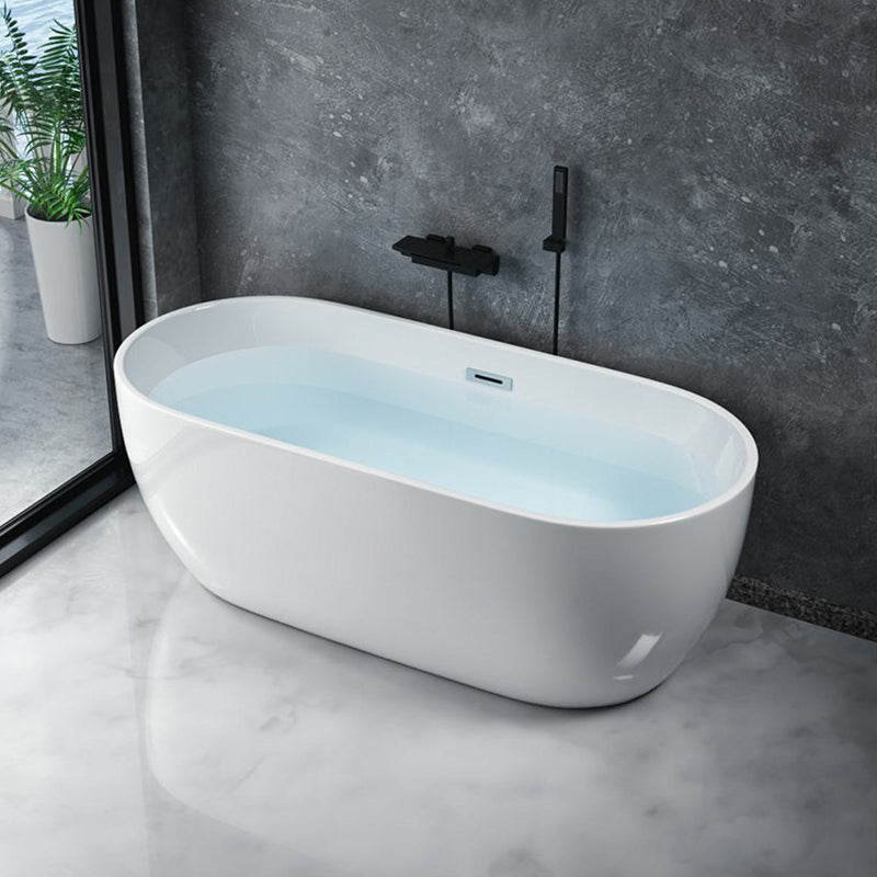 Modern Style Freestanding Soaking Bathtub Oval Acrylic Bathtub for Bathroom Tub with Wall Mounted Faucets Clearhalo 'Bathroom Remodel & Bathroom Fixtures' 'Bathtubs' 'Home Improvement' 'home_improvement' 'home_improvement_bathtubs' 'Showers & Bathtubs' 6795811