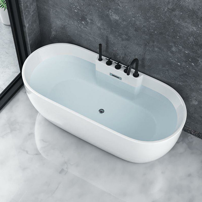 Modern Style Freestanding Soaking Bathtub Oval Acrylic Bathtub for Bathroom Tub with Black 5-Piece Set Clearhalo 'Bathroom Remodel & Bathroom Fixtures' 'Bathtubs' 'Home Improvement' 'home_improvement' 'home_improvement_bathtubs' 'Showers & Bathtubs' 6795813