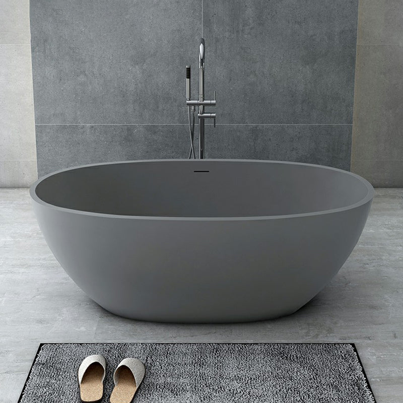 Modern Soaking Freestanding Bath Tub Stone Oval Bathtub with Overflow Trim Grey 1\ (2.5cm) Clearhalo 'Bathroom Remodel & Bathroom Fixtures' 'Bathtubs' 'Home Improvement' 'home_improvement' 'home_improvement_bathtubs' 'Showers & Bathtubs' 6795879