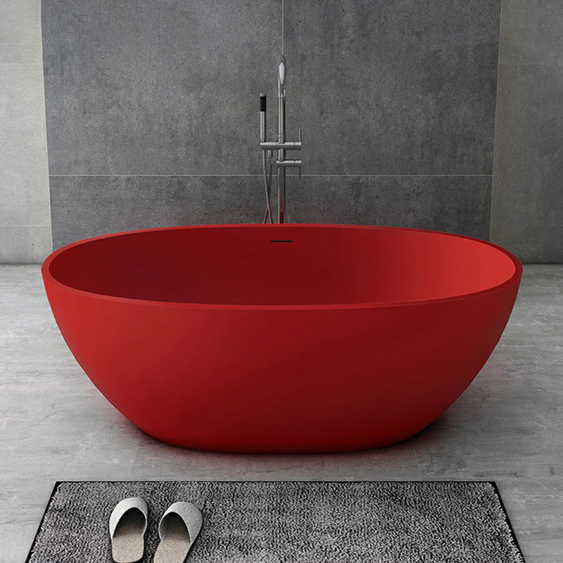 Modern Soaking Freestanding Bath Tub Stone Oval Bathtub with Overflow Trim Red 1\ (2.5cm) Clearhalo 'Bathroom Remodel & Bathroom Fixtures' 'Bathtubs' 'Home Improvement' 'home_improvement' 'home_improvement_bathtubs' 'Showers & Bathtubs' 6795882