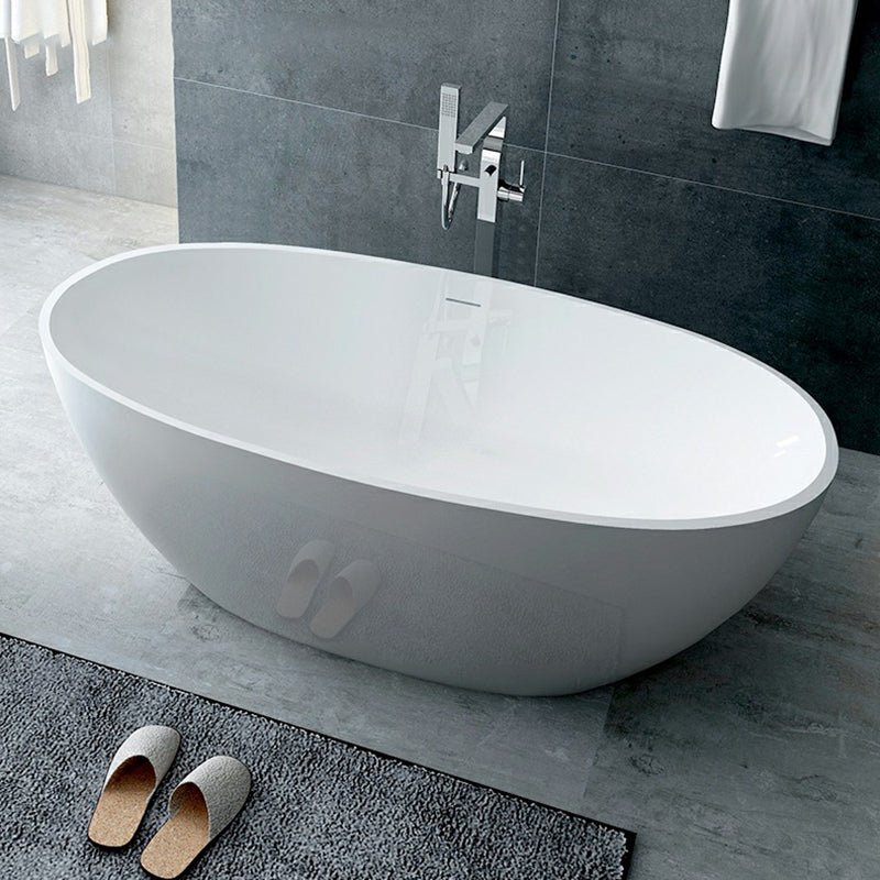 Modern Soaking Freestanding Bath Tub Stone Oval Bathtub with Overflow Trim Gloss White 1\ (2.5cm) Clearhalo 'Bathroom Remodel & Bathroom Fixtures' 'Bathtubs' 'Home Improvement' 'home_improvement' 'home_improvement_bathtubs' 'Showers & Bathtubs' 6795887