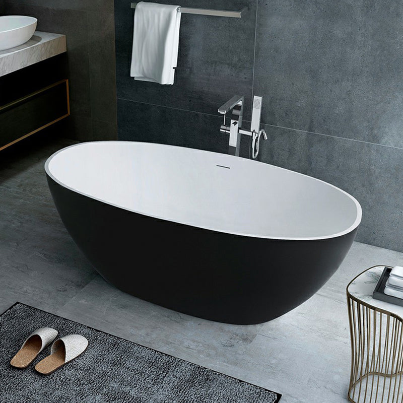 Modern Soaking Freestanding Bath Tub Stone Oval Bathtub with Overflow Trim Black White 1\ (2.5cm) Clearhalo 'Bathroom Remodel & Bathroom Fixtures' 'Bathtubs' 'Home Improvement' 'home_improvement' 'home_improvement_bathtubs' 'Showers & Bathtubs' 6795888