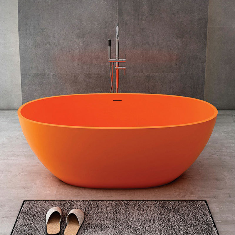 Modern Soaking Freestanding Bath Tub Stone Oval Bathtub with Overflow Trim Orange 1\ (2.5cm) Clearhalo 'Bathroom Remodel & Bathroom Fixtures' 'Bathtubs' 'Home Improvement' 'home_improvement' 'home_improvement_bathtubs' 'Showers & Bathtubs' 6795890