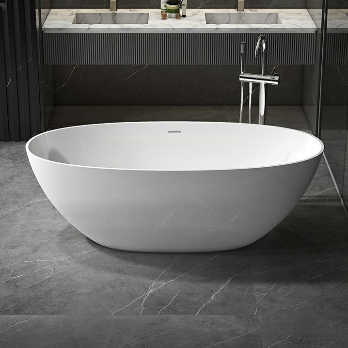 Modern Soaking Freestanding Bath Tub Stone Oval Bathtub with Overflow Trim Gloss White 0.5\ (1.2cm) Clearhalo 'Bathroom Remodel & Bathroom Fixtures' 'Bathtubs' 'Home Improvement' 'home_improvement' 'home_improvement_bathtubs' 'Showers & Bathtubs' 6795894