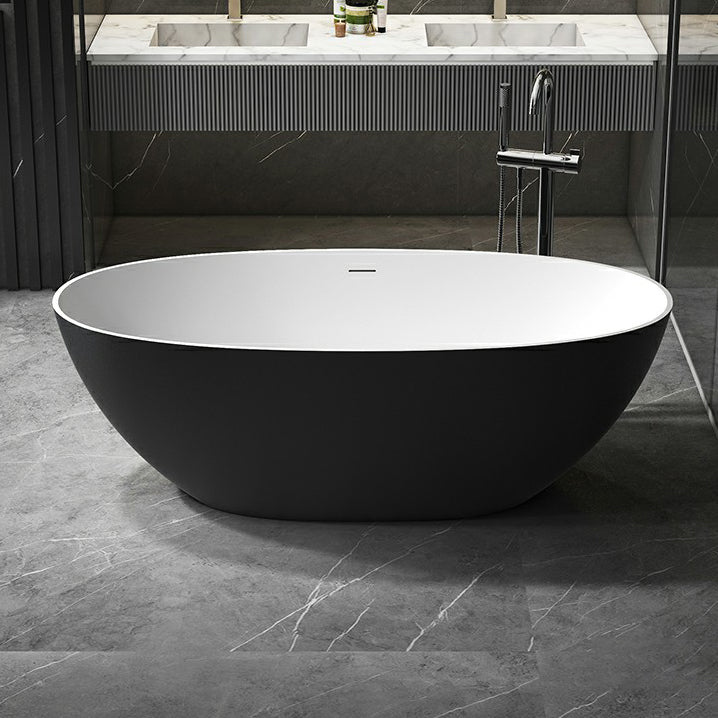 Modern Soaking Freestanding Bath Tub Stone Oval Bathtub with Overflow Trim Black White 0.5\ (1.2cm) Clearhalo 'Bathroom Remodel & Bathroom Fixtures' 'Bathtubs' 'Home Improvement' 'home_improvement' 'home_improvement_bathtubs' 'Showers & Bathtubs' 6795896