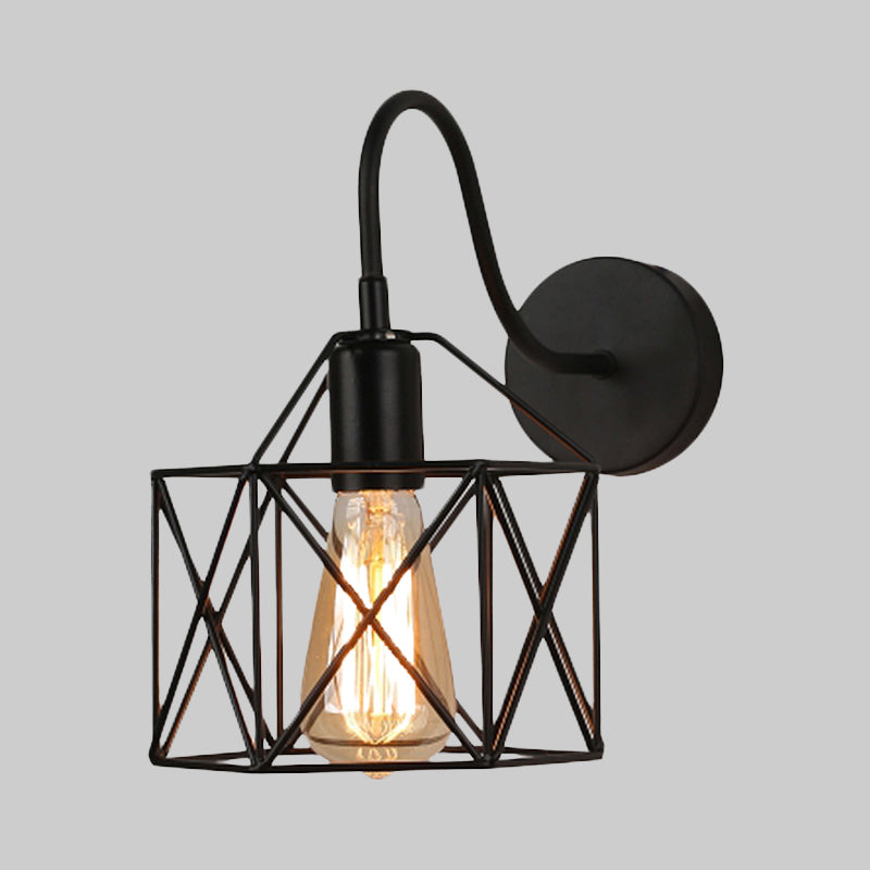 Black X-Cage Wall Lighting with Gooseneck Arm Retro Loft Metal 1 Light Bar Wall Mount Light Clearhalo 'Art deco wall lights' 'Cast Iron' 'Glass' 'Industrial wall lights' 'Industrial' 'Middle century wall lights' 'Modern' 'Rustic wall lights' 'Tiffany' 'Traditional wall lights' 'Wall Lamps & Sconces' 'Wall Lights' Lighting' 679598