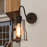 Caged Farmhouse Wall Sconce Light with Gooseneck Arm Vintage Style Iron 1 Light Black Wall Mount Light Clearhalo 'Art deco wall lights' 'Cast Iron' 'Glass' 'Industrial wall lights' 'Industrial' 'Middle century wall lights' 'Modern' 'Rustic wall lights' 'Tiffany' 'Traditional wall lights' 'Wall Lamps & Sconces' 'Wall Lights' Lighting' 679600