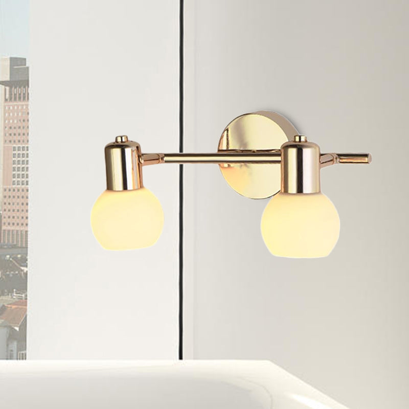 2/3 Bulbs Wall Sconce Lighting with Bubble Shade Milky Glass Modern Bedroom Light Fixture in Brass Clearhalo 'Cast Iron' 'Glass' 'Industrial' 'Modern wall lights' 'Modern' 'Tiffany' 'Traditional wall lights' 'Wall Lamps & Sconces' 'Wall Lights' Lighting' 679645
