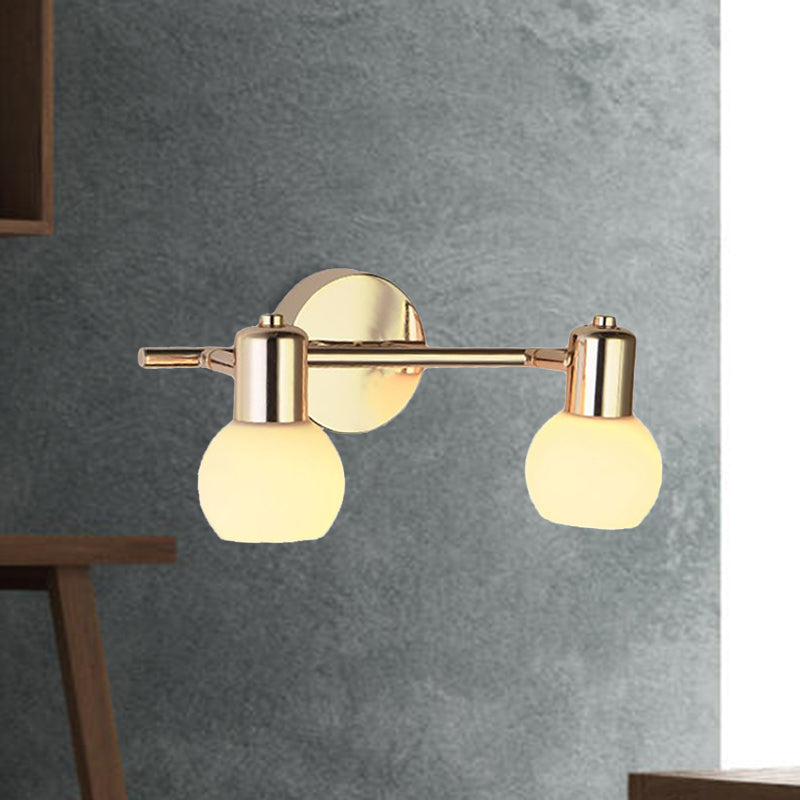 2/3 Bulbs Wall Sconce Lighting with Bubble Shade Milky Glass Modern Bedroom Light Fixture in Brass Clearhalo 'Cast Iron' 'Glass' 'Industrial' 'Modern wall lights' 'Modern' 'Tiffany' 'Traditional wall lights' 'Wall Lamps & Sconces' 'Wall Lights' Lighting' 679646