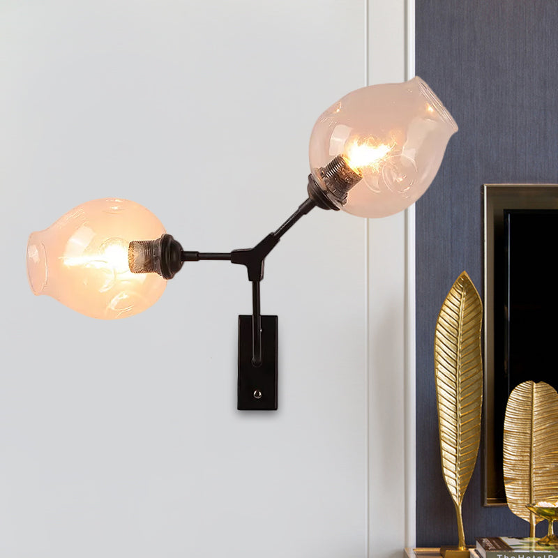 Bubble Shade Bedroom Wall Light Fixture Modern Clear Glass 2 Lights Black Sconce Lamp Clearhalo 'Cast Iron' 'Glass' 'Industrial' 'Modern wall lights' 'Modern' 'Tiffany' 'Traditional wall lights' 'Wall Lamps & Sconces' 'Wall Lights' Lighting' 679647