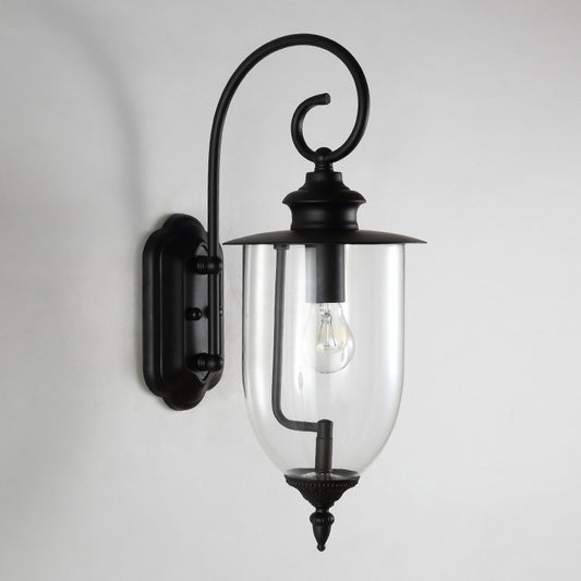 1 Light Urn Shade Sconce Light Industrial Black Clear Glass Wall Lamp for Bathroom Clearhalo 'Art deco wall lights' 'Cast Iron' 'Glass' 'Industrial wall lights' 'Industrial' 'Middle century wall lights' 'Modern' 'Rustic wall lights' 'Tiffany' 'Traditional wall lights' 'Wall Lamps & Sconces' 'Wall Lights' Lighting' 679654