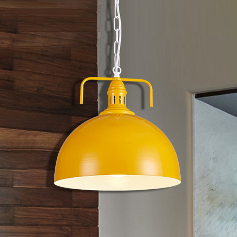 12"/16" W Bowl Living Room Pendant Lighting Industrial Metallic 1 Light Red/Yellow/Rust Finish Hanging Fixture Clearhalo 'Art Deco Pendants' 'Cast Iron' 'Ceiling Lights' 'Ceramic' 'Crystal' 'Industrial Pendants' 'Industrial' 'Metal' 'Middle Century Pendants' 'Pendant Lights' 'Pendants' 'Tiffany' Lighting' 679660