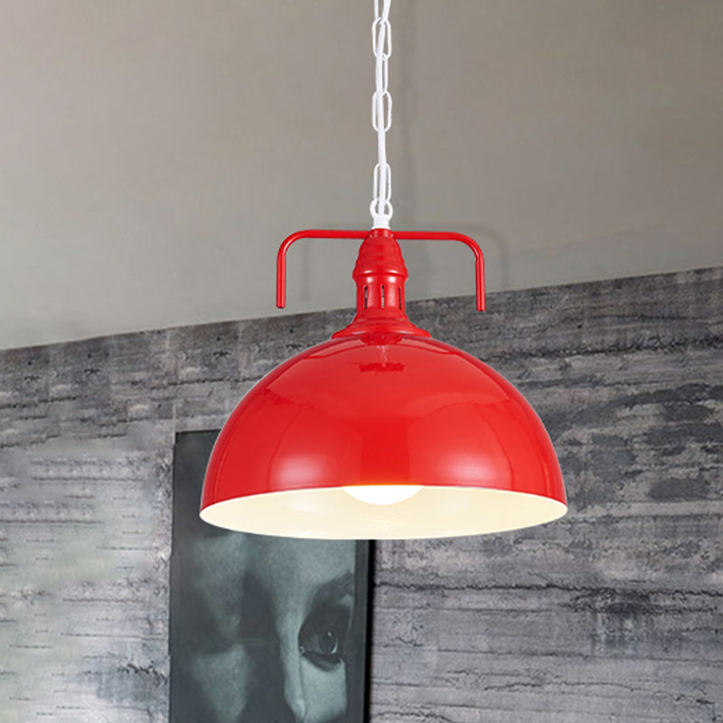 12"/16" W Bowl Living Room Pendant Lighting Industrial Metallic 1 Light Red/Yellow/Rust Finish Hanging Fixture Clearhalo 'Art Deco Pendants' 'Cast Iron' 'Ceiling Lights' 'Ceramic' 'Crystal' 'Industrial Pendants' 'Industrial' 'Metal' 'Middle Century Pendants' 'Pendant Lights' 'Pendants' 'Tiffany' Lighting' 679666