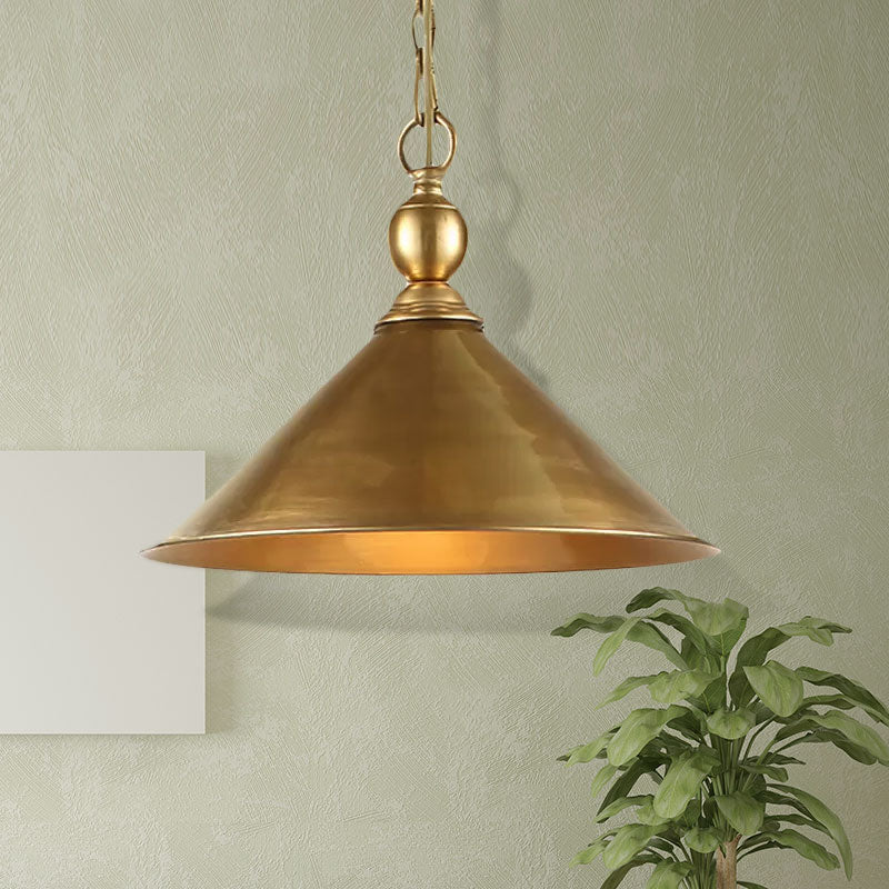 Metallic Brass Finish Pendant Light Fixture Tapered Shade 1 Light Mid Century Ceiling Light Clearhalo 'Art Deco Pendants' 'Cast Iron' 'Ceiling Lights' 'Ceramic' 'Crystal' 'Industrial Pendants' 'Industrial' 'Metal' 'Middle Century Pendants' 'Pendant Lights' 'Pendants' 'Tiffany' Lighting' 679699