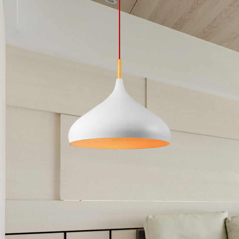 12.5"/16.5" W Dome Metallic Pendant Ceiling Lamp Simple Style 1 Head Dining Room Hanging Lamp in Black/White Clearhalo 'Ceiling Lights' 'Modern Pendants' 'Modern' 'Pendant Lights' 'Pendants' Lighting' 679705