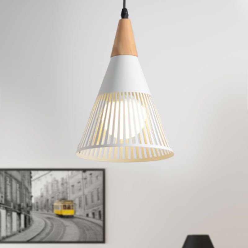 Metallic Cone Ceiling Light with Cage Shade Contemporary 1 Light Bedroom Pendant Lighting in Black/Gold/White Clearhalo 'Ceiling Lights' 'Modern Pendants' 'Modern' 'Pendant Lights' 'Pendants' Lighting' 679708