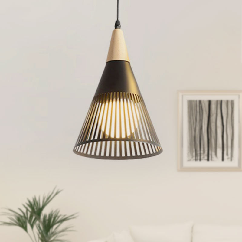 Metallic Cone Ceiling Light with Cage Shade Contemporary 1 Light Bedroom Pendant Lighting in Black/Gold/White Clearhalo 'Ceiling Lights' 'Modern Pendants' 'Modern' 'Pendant Lights' 'Pendants' Lighting' 679709