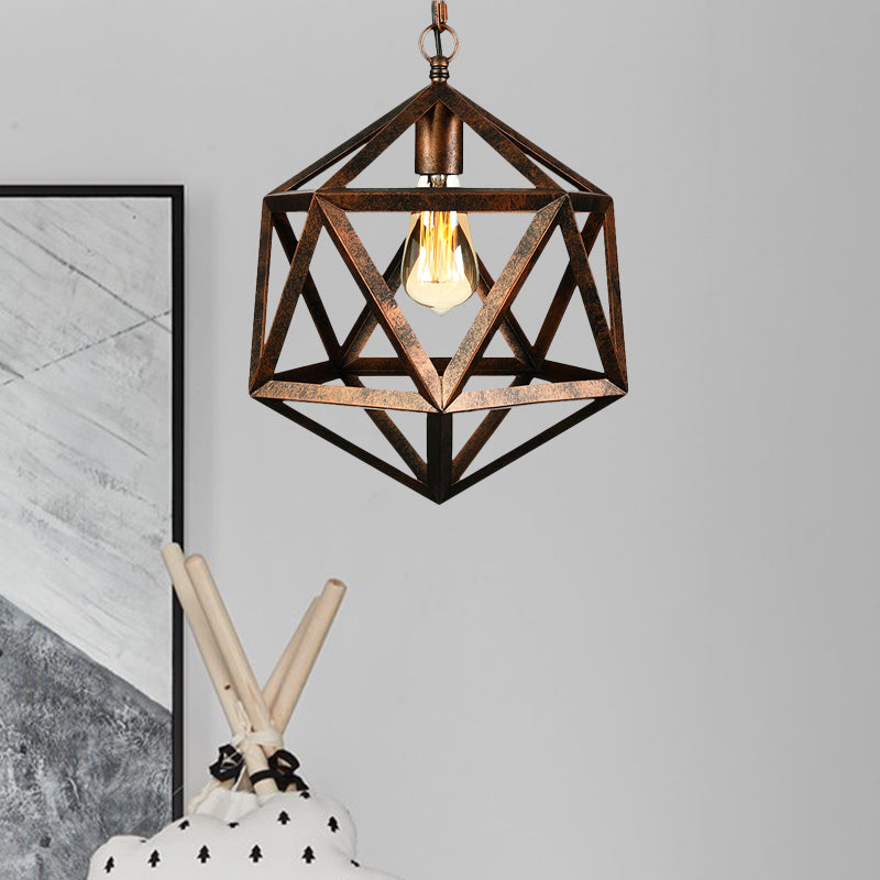 14"/18" Dia Geometric Metal Pendant Lighting Fixture Industrial 1 Bulb Dining Room Ceiling Light in Black/Rust Clearhalo 'Art Deco Pendants' 'Black' 'Cast Iron' 'Ceiling Lights' 'Ceramic' 'Crystal' 'Industrial Pendants' 'Industrial' 'Metal' 'Middle Century Pendants' 'Pendant Lights' 'Pendants' 'Rustic Pendants' 'Tiffany' Lighting' 679760