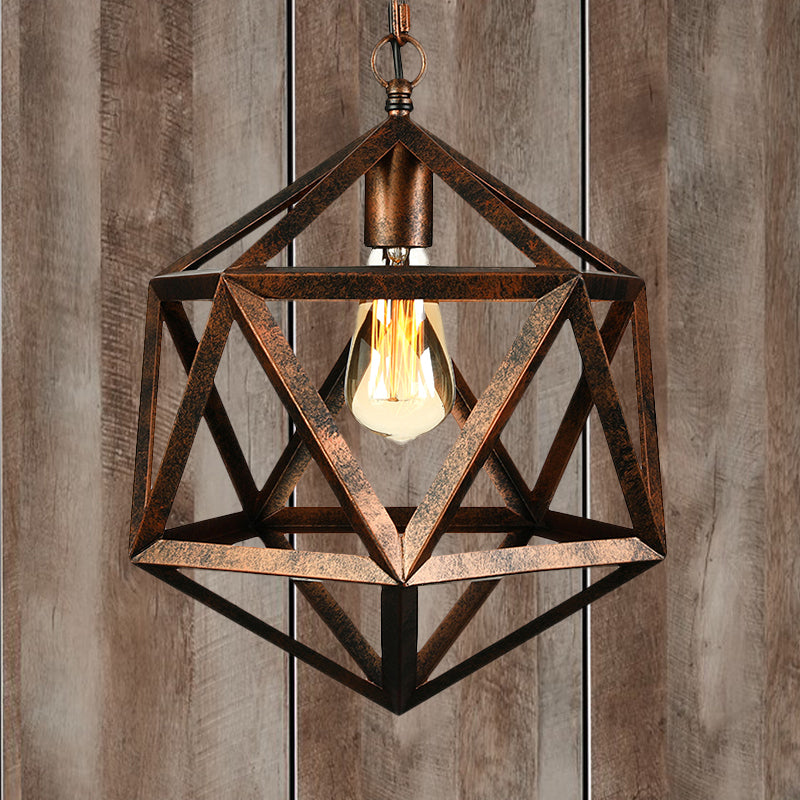 14"/18" Dia Geometric Metal Pendant Lighting Fixture Industrial 1 Bulb Dining Room Ceiling Light in Black/Rust Clearhalo 'Art Deco Pendants' 'Black' 'Cast Iron' 'Ceiling Lights' 'Ceramic' 'Crystal' 'Industrial Pendants' 'Industrial' 'Metal' 'Middle Century Pendants' 'Pendant Lights' 'Pendants' 'Rustic Pendants' 'Tiffany' Lighting' 679761