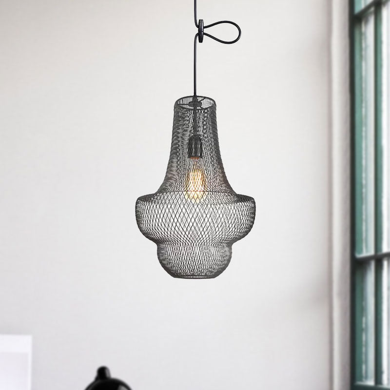 Black Mesh Cage Pendant Light Industrial Metal One Light Dining Room Hanging Lamp Clearhalo 'Art Deco Pendants' 'Black' 'Cast Iron' 'Ceiling Lights' 'Ceramic' 'Crystal' 'Industrial Pendants' 'Industrial' 'Metal' 'Middle Century Pendants' 'Pendant Lights' 'Pendants' 'Rustic Pendants' 'Tiffany' Lighting' 679769