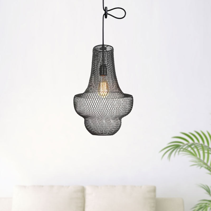 Black Mesh Cage Pendant Light Industrial Metal One Light Dining Room Hanging Lamp Clearhalo 'Art Deco Pendants' 'Black' 'Cast Iron' 'Ceiling Lights' 'Ceramic' 'Crystal' 'Industrial Pendants' 'Industrial' 'Metal' 'Middle Century Pendants' 'Pendant Lights' 'Pendants' 'Rustic Pendants' 'Tiffany' Lighting' 679770