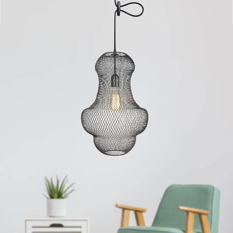 Black Mesh Cage Pendant Light Industrial Metal One Light Dining Room Hanging Lamp Clearhalo 'Art Deco Pendants' 'Black' 'Cast Iron' 'Ceiling Lights' 'Ceramic' 'Crystal' 'Industrial Pendants' 'Industrial' 'Metal' 'Middle Century Pendants' 'Pendant Lights' 'Pendants' 'Rustic Pendants' 'Tiffany' Lighting' 679771