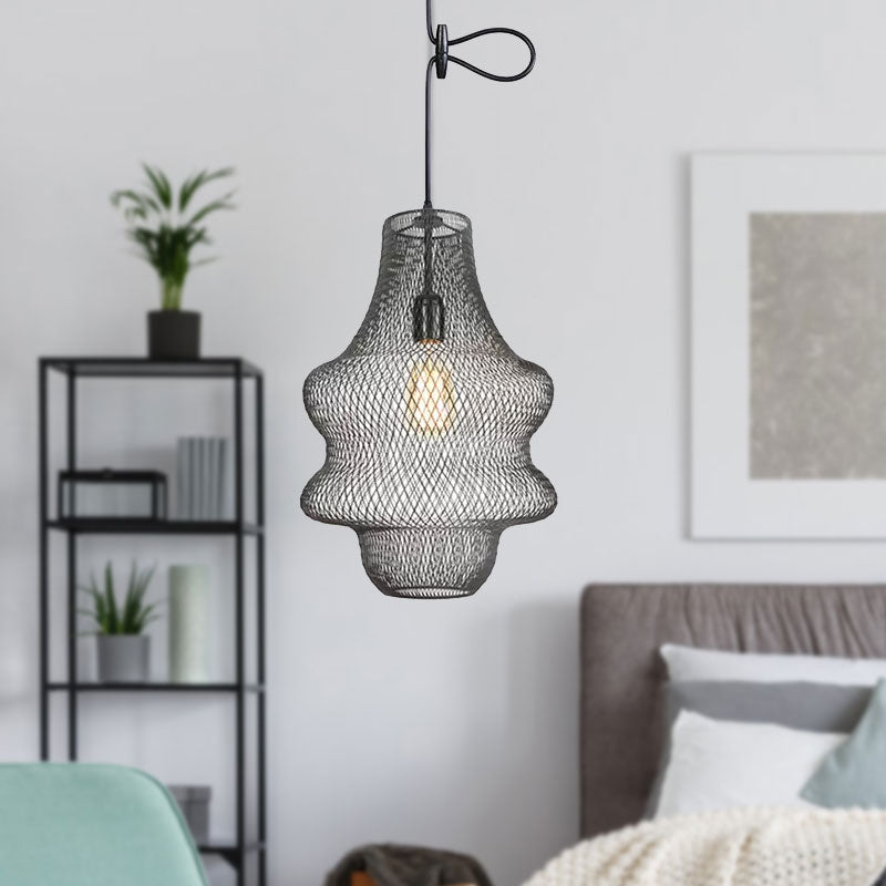 Black Mesh Cage Pendant Light Industrial Metal One Light Dining Room Hanging Lamp Clearhalo 'Art Deco Pendants' 'Black' 'Cast Iron' 'Ceiling Lights' 'Ceramic' 'Crystal' 'Industrial Pendants' 'Industrial' 'Metal' 'Middle Century Pendants' 'Pendant Lights' 'Pendants' 'Rustic Pendants' 'Tiffany' Lighting' 679773