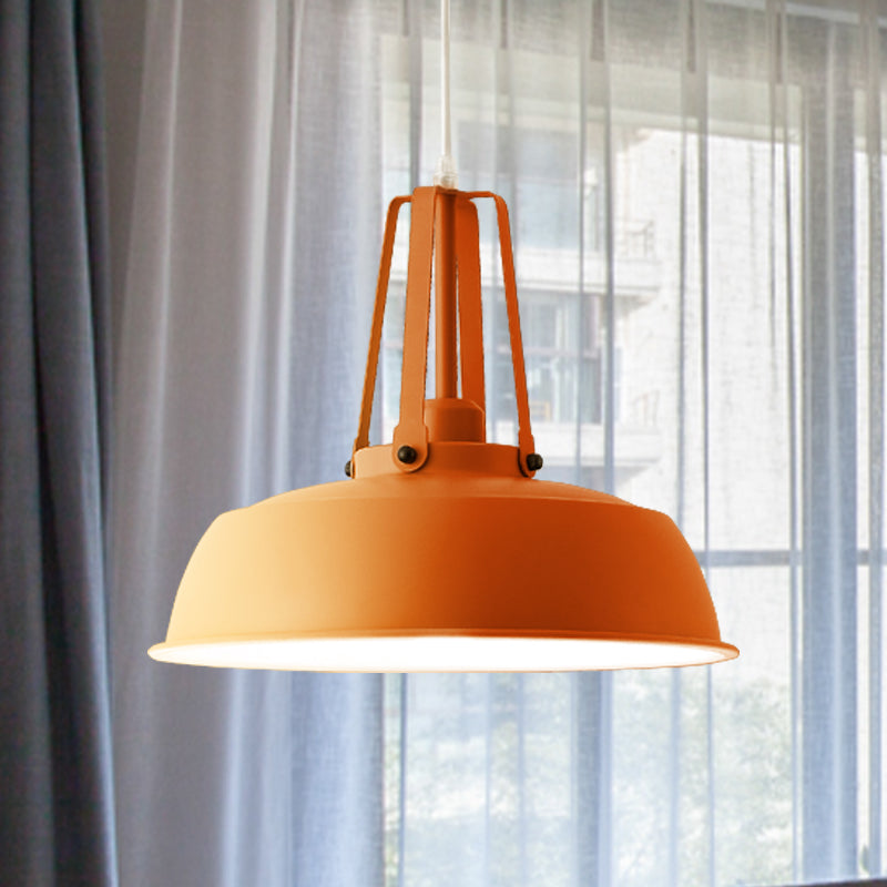 Black/Blue Barn Shade Hanging Pendant Light Nordic Stylish Metallic 1 Light Living Room Ceiling Fixture Orange Clearhalo 'Ceiling Lights' 'Modern Pendants' 'Modern' 'Pendant Lights' 'Pendants' Lighting' 679829