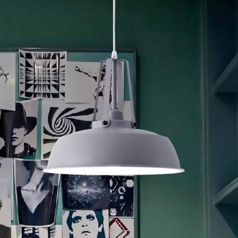 Black/Blue Barn Shade Hanging Pendant Light Nordic Stylish Metallic 1 Light Living Room Ceiling Fixture Grey Clearhalo 'Ceiling Lights' 'Modern Pendants' 'Modern' 'Pendant Lights' 'Pendants' Lighting' 679834