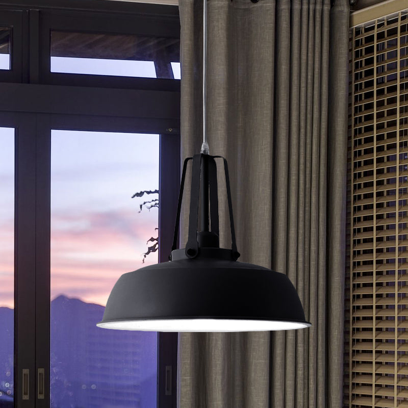 Black/Blue Barn Shade Hanging Pendant Light Nordic Stylish Metallic 1 Light Living Room Ceiling Fixture Black Clearhalo 'Ceiling Lights' 'Modern Pendants' 'Modern' 'Pendant Lights' 'Pendants' Lighting' 679842