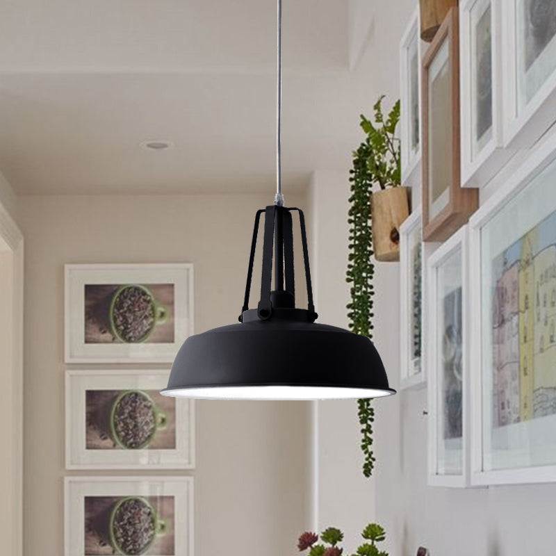 Black/Blue Barn Shade Hanging Pendant Light Nordic Stylish Metallic 1 Light Living Room Ceiling Fixture Clearhalo 'Ceiling Lights' 'Modern Pendants' 'Modern' 'Pendant Lights' 'Pendants' Lighting' 679843